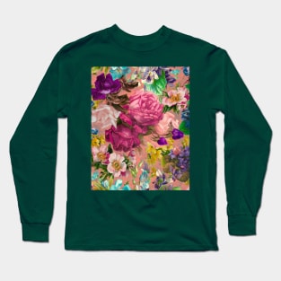 Elegant Vintage floral pattern heaven, shabby chic, plants pattern, botanical illustration, blush rose vintage floral Long Sleeve T-Shirt